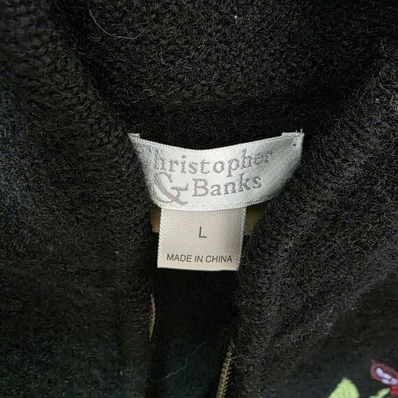Christopher & Banks 100% Wool Zip-Up Cardigan Size Large Floral Embroidered - Picture 7 of 9